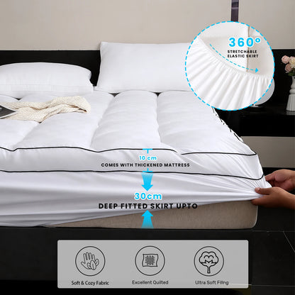 Double Mattress Topper 4 Inch/10cm Quilted, Hypoallergenic Thick Breathable Mattress Topper with Elastic Anchor Corner Straps