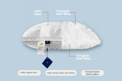 Goose Pillow featuring 100% cotton cover and full goose down filling for ultimate comfort and support.