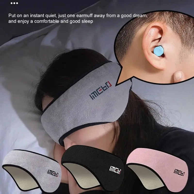 Side sleeper using a noise reducing sleep mask for comfortable nighttime use