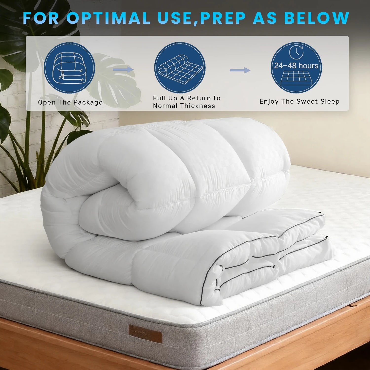 Double Mattress Topper 4 Inch/10cm Quilted, Hypoallergenic Thick Breathable Mattress Topper with Elastic Anchor Corner Straps preparation steps